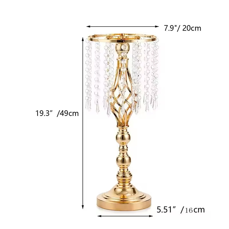 Gold-Plated Iron Flower Stand with Crystal Bead Strings – Wedding & Table Centrepiece
