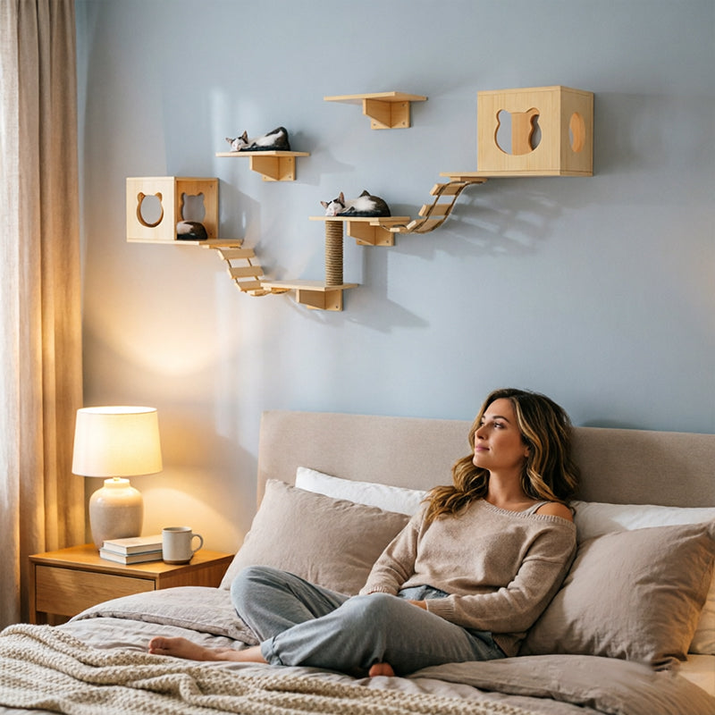 Wall-Mounted Cat Activity Centre - Hammock, Platforms & Sisal Scratch Post Set for Indoor Cats