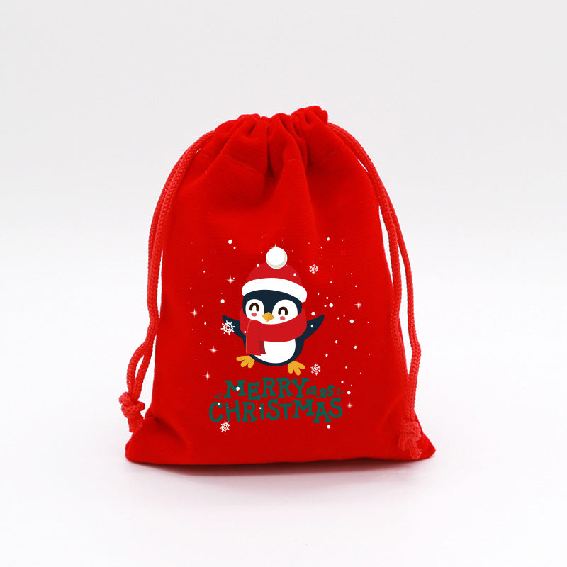 Red Velvet Christmas Drawstring Gift Bag – Festive Candy & Apple Storage Pouch