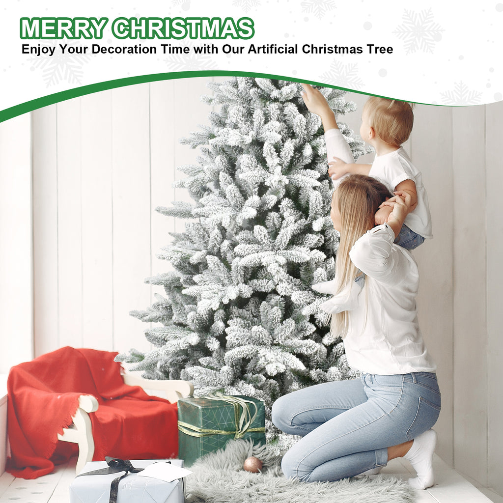 5FT Snow-Flocked Artificial Christmas Tree – Frosted White & Green
