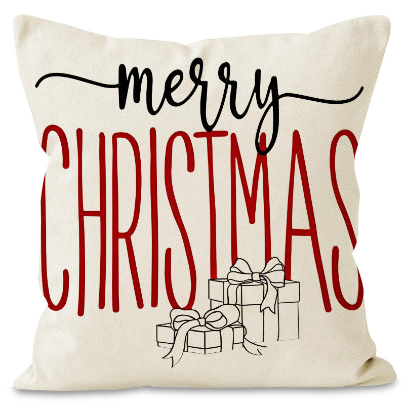 Christmas Linen Cushion Cover - Festive Print Pillowcase in 4 Designs (45x45cm)