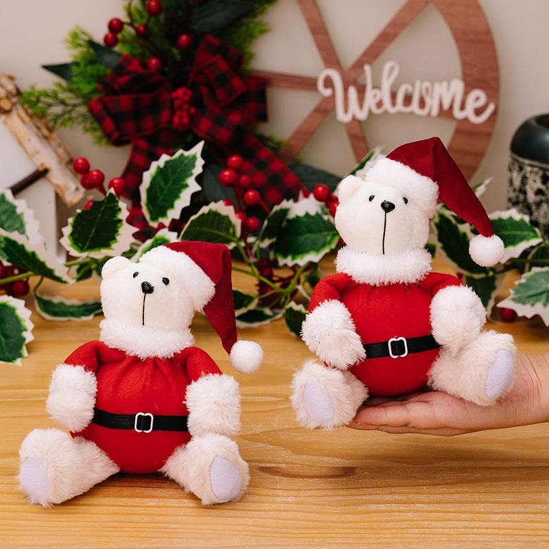 Christmas Sitting Teddy Bear Figurine Ornament - Rustic Fabric Decoration