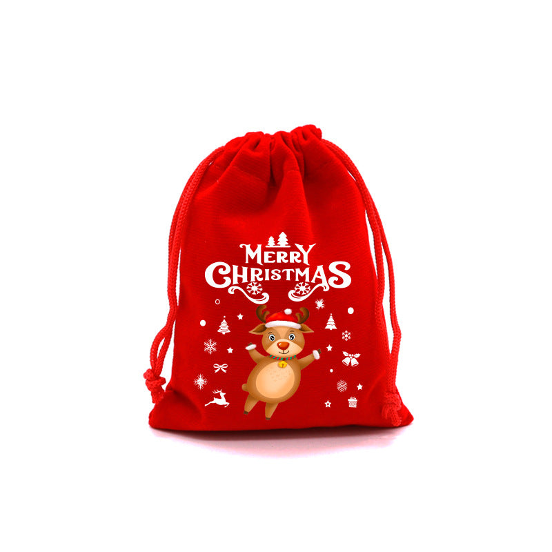 Red Velvet Christmas Drawstring Gift Bag – Festive Candy & Apple Storage Pouch