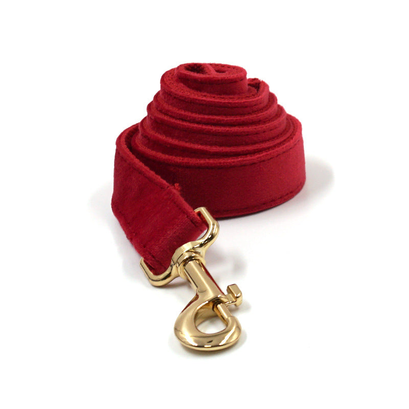 Christmas Red Velvet & Gold Buckle Pet Collar, Leash & Accessories Set - Festive Dog Supplies