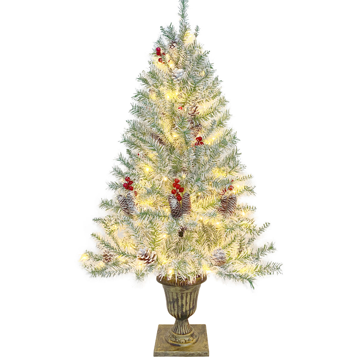 Pre-Lit Christmas 4-Piece Set – 2 Entrance Trees, Garland & Wreath with 340 LED Lights