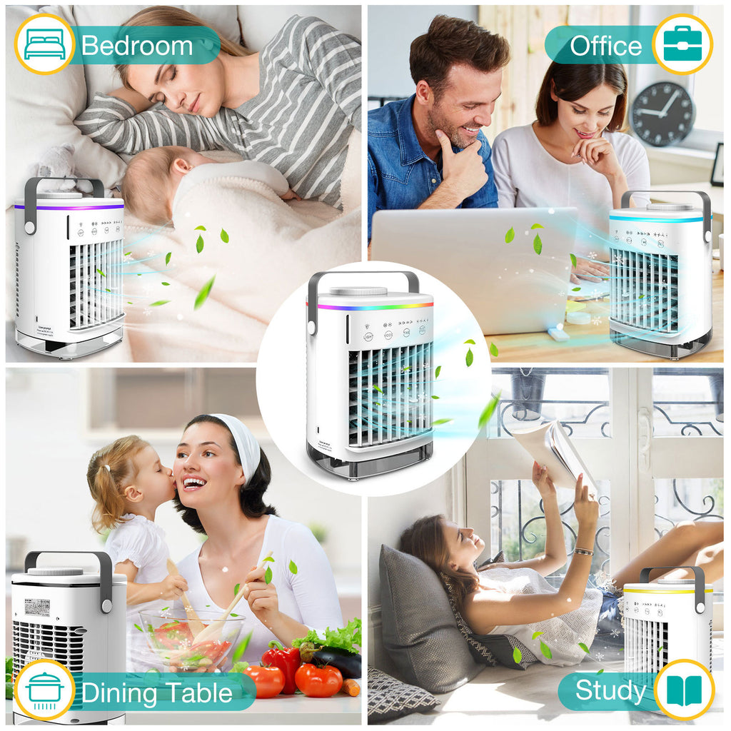 Portable USB Air Cooler Fan with Humidifier & Mist Spray - 4-Speed Desktop Cooling Fan with Timer