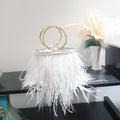 Ostrich Feather Chain Bag – Luxury Round Shoulder Bag with Ring Detail