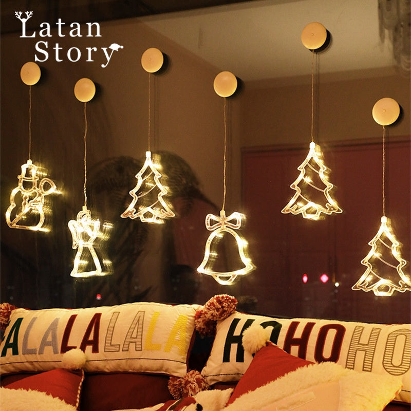Christmas Decoration Scene Tree Setup Suction Cup Lights Mini Ornaments Holiday Decor Reindeer Small Props Hanging Decor