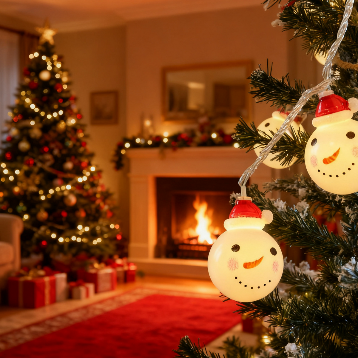 Christmas Snowman LED Light String - Warm White Festive Lights (Battery or USB)