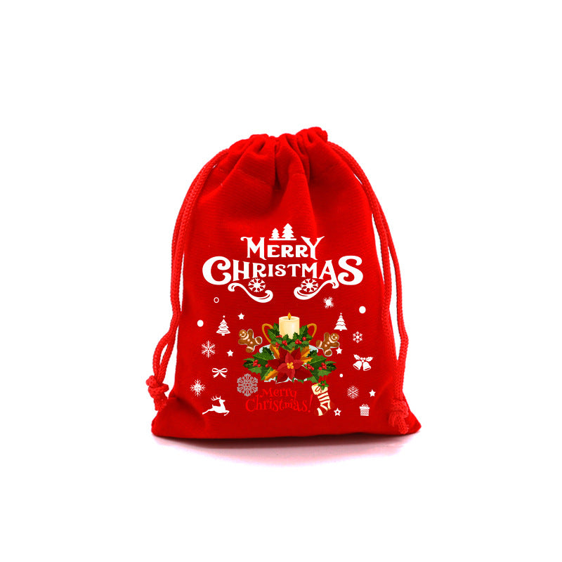 Red Velvet Christmas Drawstring Gift Bag – Festive Candy & Apple Storage Pouch