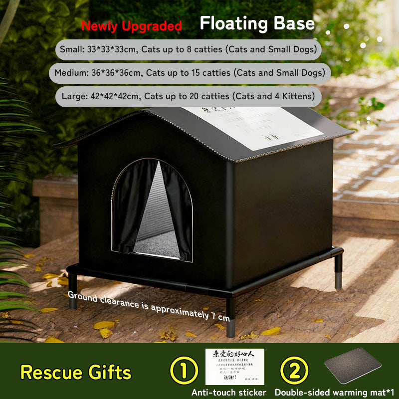 Insulated Outdoor Cat House with Raised Base - Windproof Weatherproof Shelter with Reflective Lining