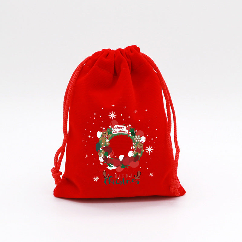 Red Velvet Christmas Drawstring Gift Bag – Festive Candy & Apple Storage Pouch