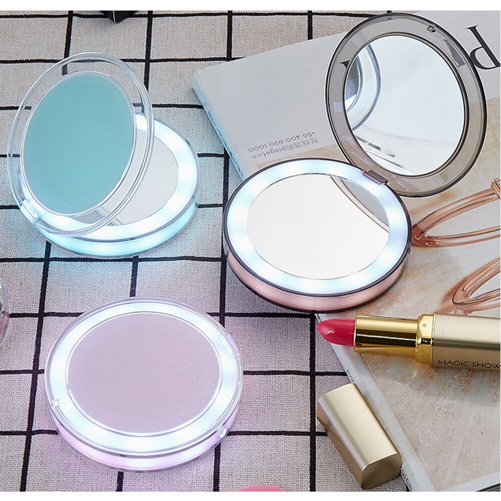 LED Lighted Foldable Compact Makeup Mirror - USB Rechargeable Vanity Mirror with 11 LEDs and 3x Magnification