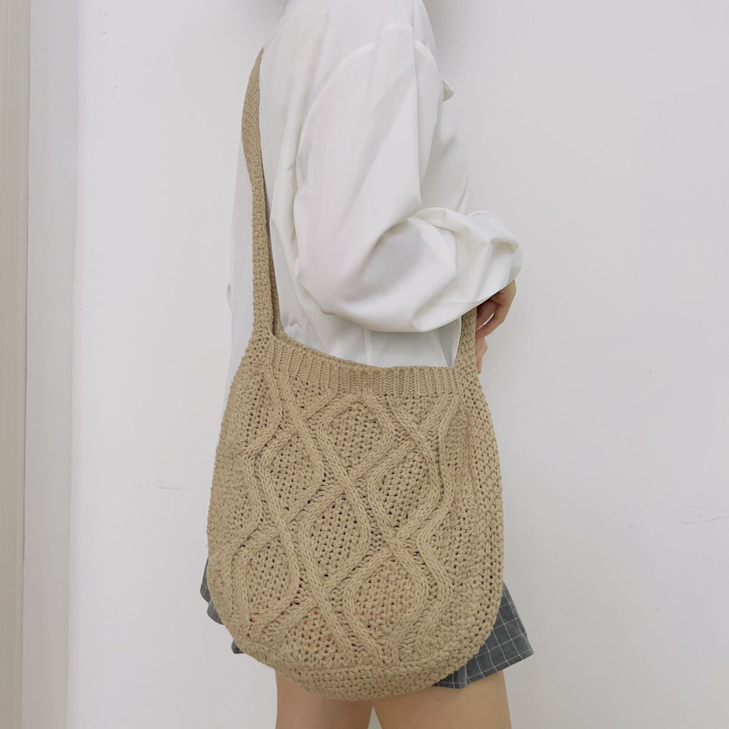 Knitted Twist Tote Bag – Retro Woven Shoulder Bag for Women