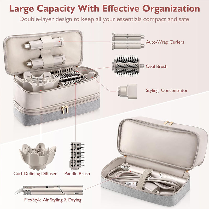2-Layer Waterproof Hair Styler Travel Case – Fits Dyson Airwrap, Shark Flexstyle & More