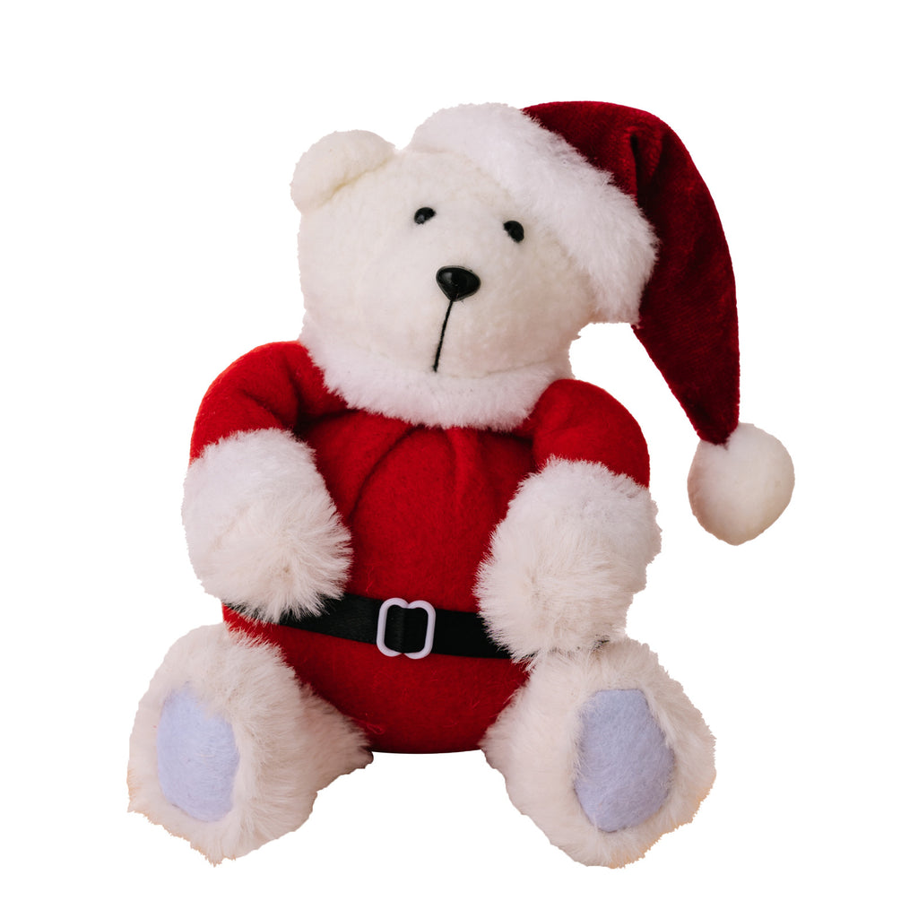 Christmas Sitting Teddy Bear Figurine Ornament - Rustic Fabric Decoration