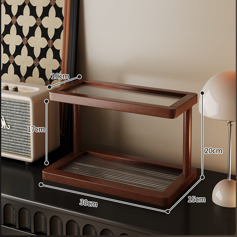 2-Tier Bamboo Spice and Cosmetic Organiser with Acrylic Base - Countertop Storage for Small Spaces