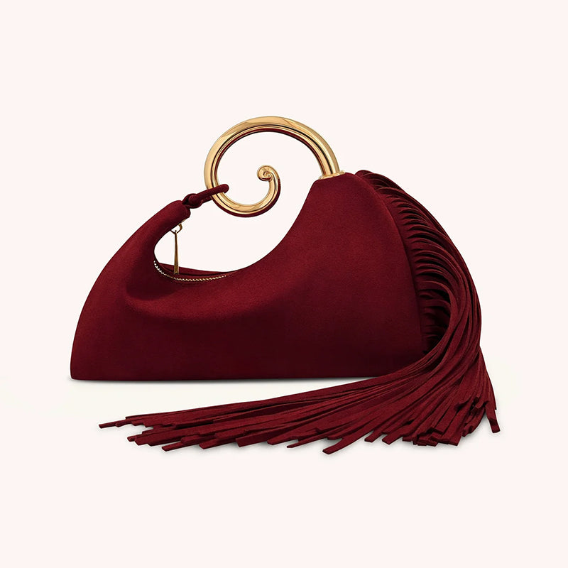 Vintage Winter Women's Bag - Synthetic Suede Purse with Leather Tassels for Travel and Everyday Use