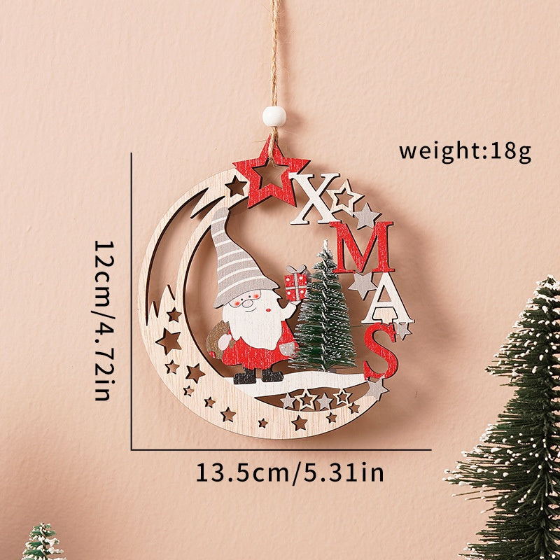 Christmas Wooden Plush Tree Decorations with Santa Claus, Snowman, Reindeer Hanging Ornaments