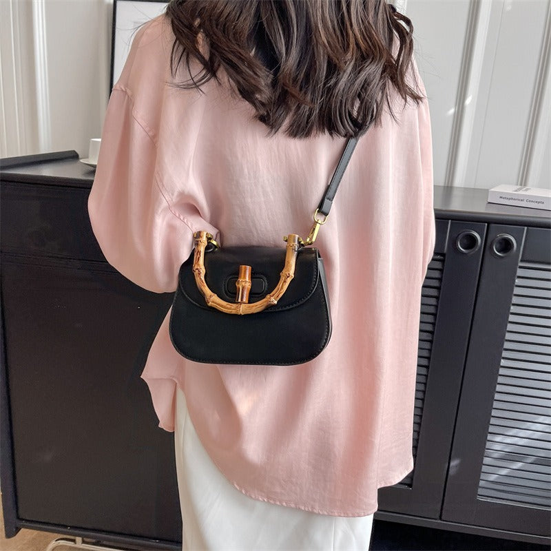 Bamboo Handle Saddle Bag – Retro Handheld & Shoulder Bag for Women