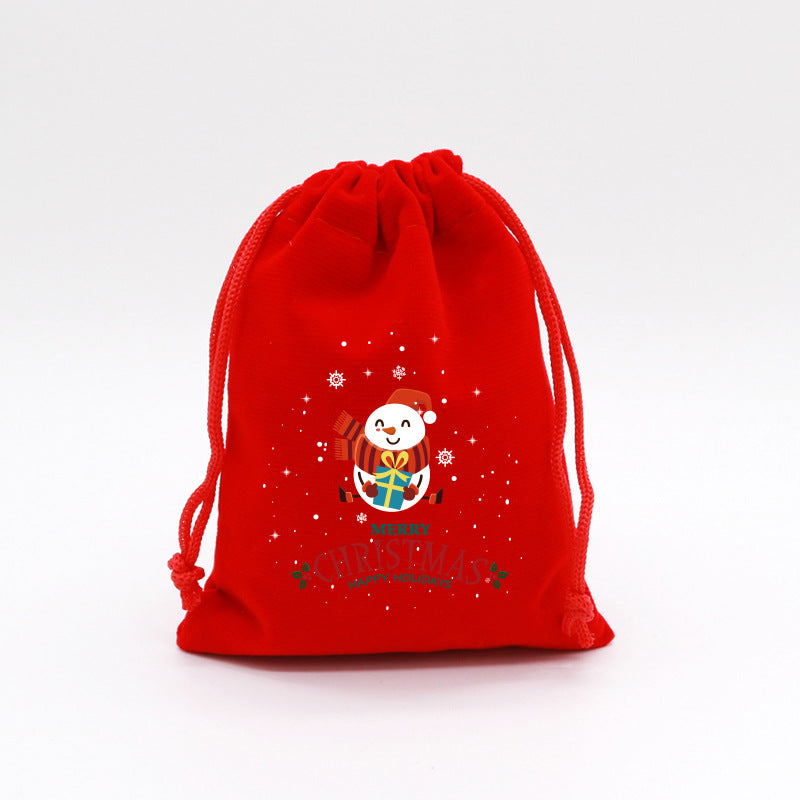 Red Velvet Christmas Drawstring Gift Bag – Festive Candy & Apple Storage Pouch