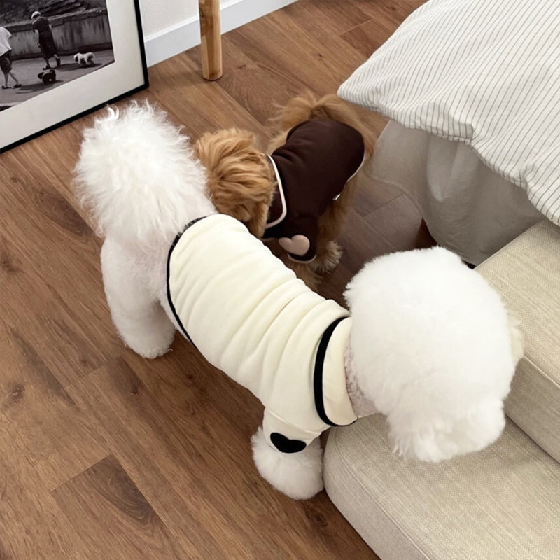 Heart-Print Plush Dog Pyjamas | Warm Winter Onesie for Small Dogs & Cats