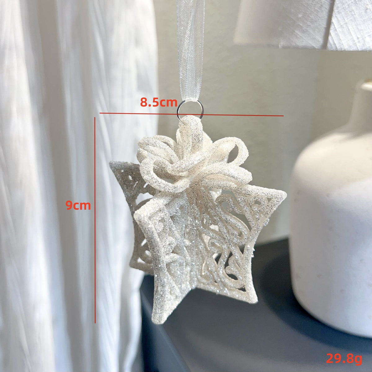 Nordic Silver Powder Christmas Hanging Ornament - Glitter Tree & Window Decoration in 10 Designs
