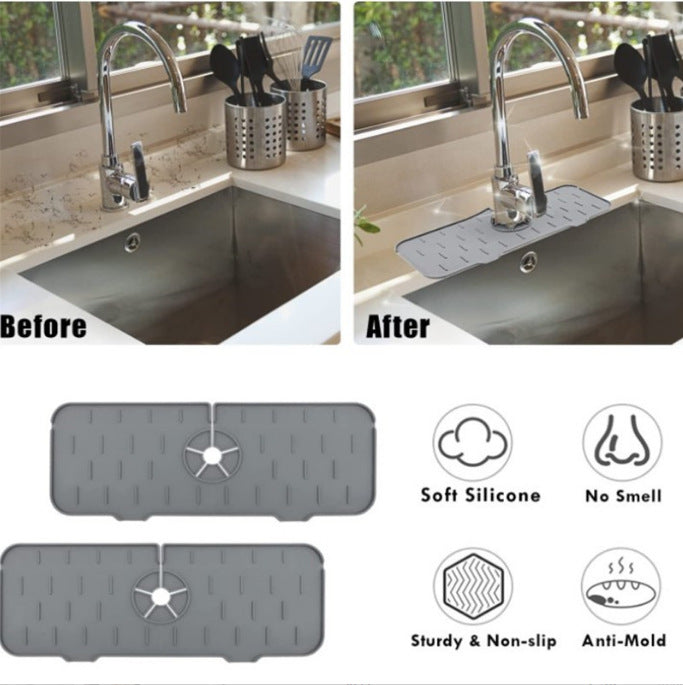 Silicone Faucet Splash Guard – Kitchen Sink Water Deflector & Drying Pad