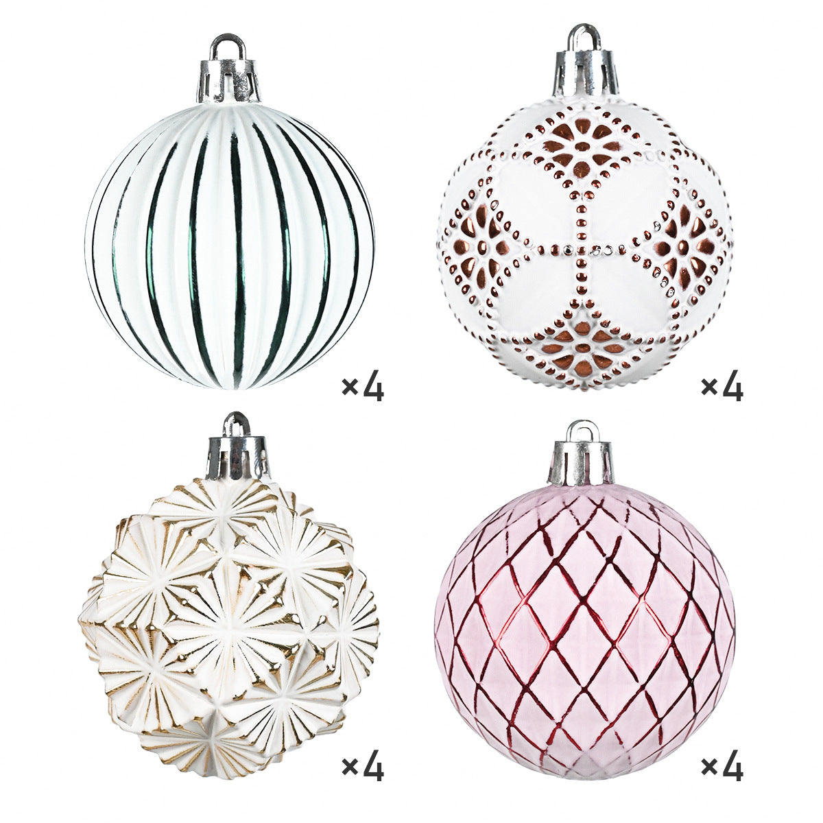 16-Piece Vintage Scratch Christmas Baubles Gift Box Set - 6cm Classic Tree Decorations