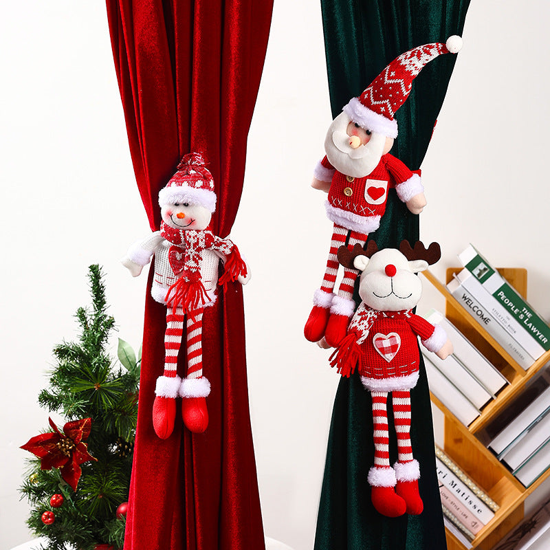 Knitted Long Leg Santa Claus Curtain Buckle Pendant - Festive Christmas Decoration