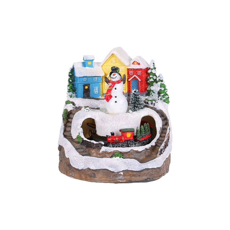 Christmas Snowman House Music Box - Glowing Resin Cottage with LED Light & Festive Melody (12x12x13cm)