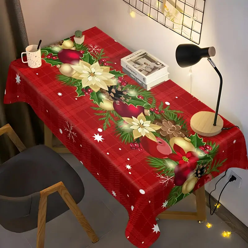 Christmas Pine & Holly Tablecloth - Festive Polyester Dining Table Cover in 4 Designs & 7 Sizes