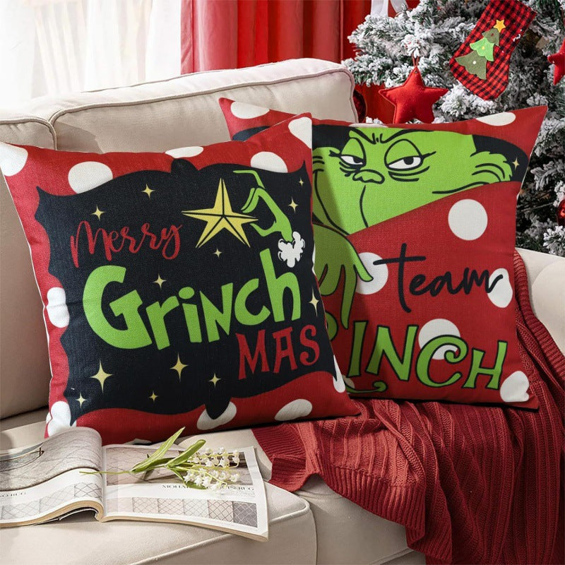 Christmas Linen Cushion Cover - Festive Sofa Pillow Case in 4 Designs (45x45cm)