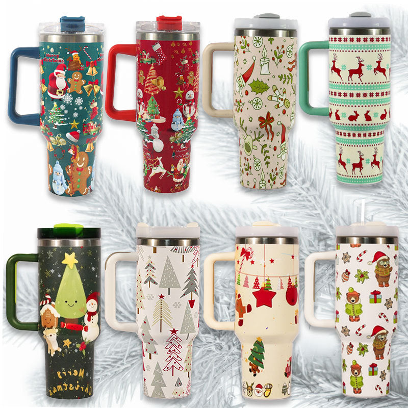 Christmas 40oz Insulated Tumbler with Handle - 304 Stainless Steel Thermal Car Mug