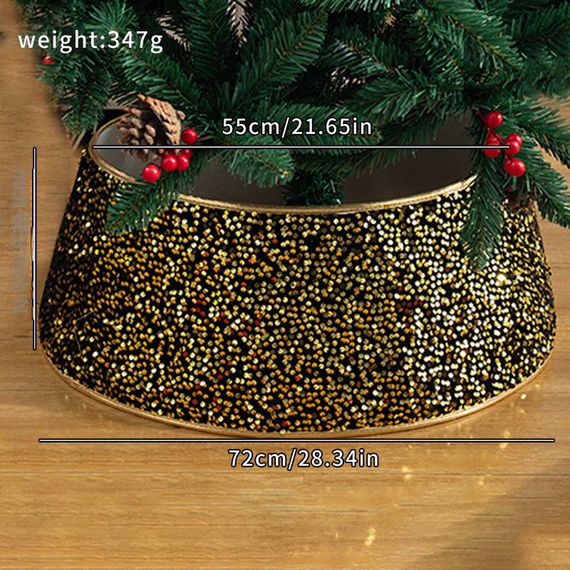 Black & Gold Sequin Christmas Tree Skirt - Glamorous Base Decoration in Round, Four-Corner & Six-Corner Styles
