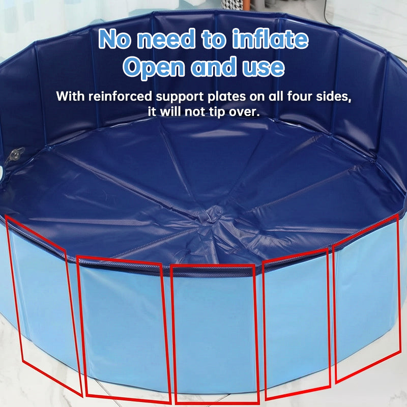 Foldable Dog Swimming Pool - Portable Pet Paddling Pool with Drain, 3 Sizes