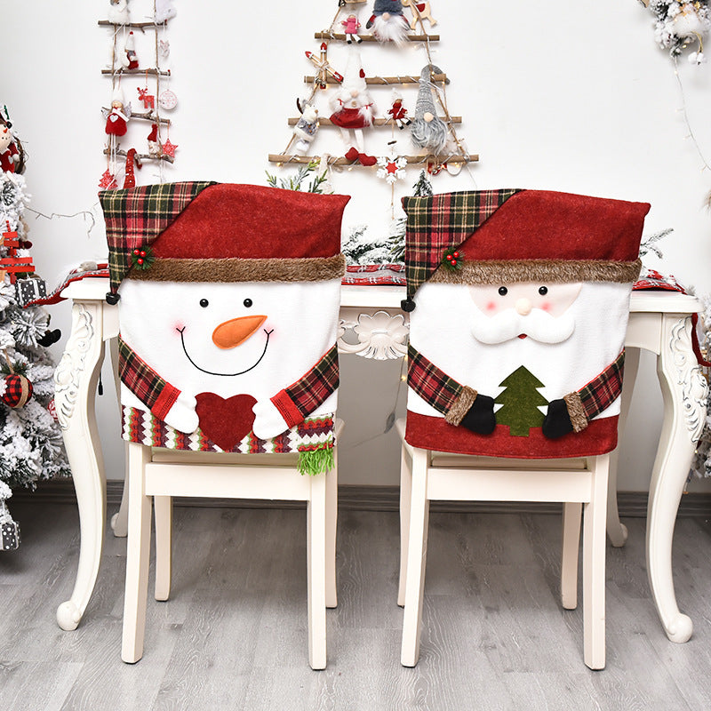 Christmas Character Dining Chair Cover - Santa, Snowman & Reindeer Design (54x48cm)