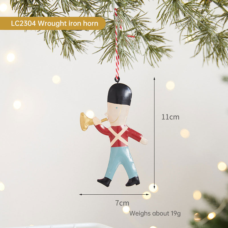 Painted Wrought Iron Christmas Tree Hanging Ornament - Santa, Snowman & Festive Designs