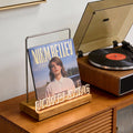 LED Wooden Vinyl Record Stand - Illuminated LP Album Display for Home, Cafe & Office