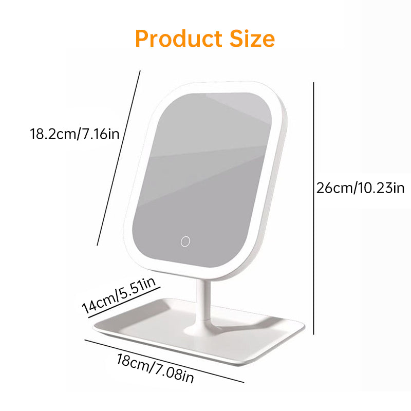 Large Square Rotating LED Makeup Mirror with Adjustable Lighting - Vanity Mirror for Bedroom and Dormitory