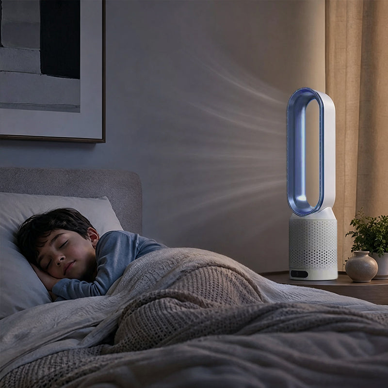 Bladeless Tower Fan with Air Purifier – Ultra-Quiet Floor Fan for Bedroom & Home