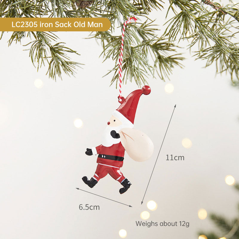 Painted Wrought Iron Christmas Tree Hanging Ornament - Santa, Snowman & Festive Designs