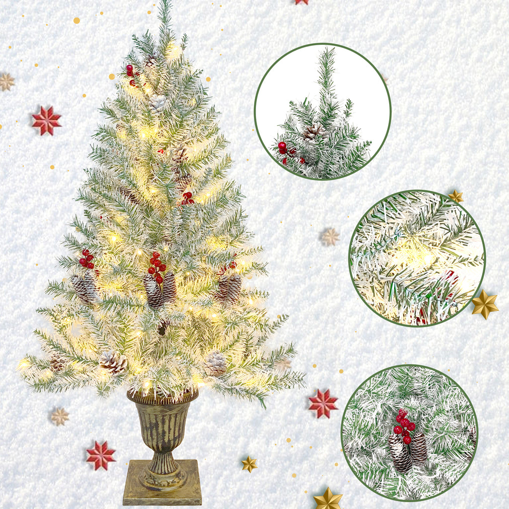 Pre-Lit Christmas 4-Piece Set – 2 Entrance Trees, Garland & Wreath with 340 LED Lights