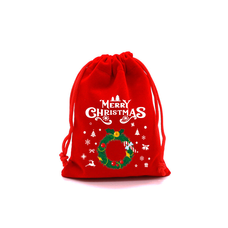 Red Velvet Christmas Drawstring Gift Bag – Festive Candy & Apple Storage Pouch