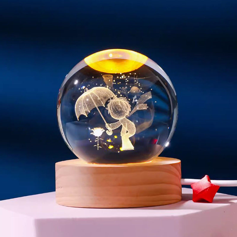 3D Crystal Ball Ornament with LED Touch Base – Micro Landscape Desk Decor Gift (6cm & 8cm)
