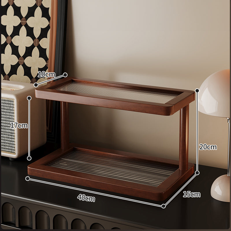2-Tier Bamboo Spice and Cosmetic Organiser with Acrylic Base - Countertop Storage for Small Spaces