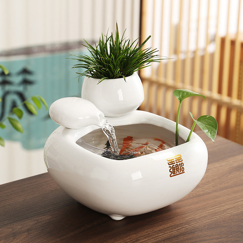 Ceramic Flowing Water Ornament – Chinese Style Feng Shui Desktop Decoration