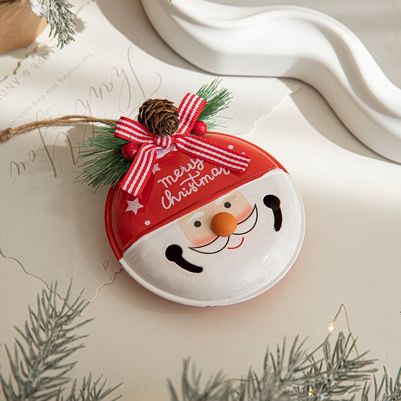 Painted Iron Christmas Bell Pendant – Snowman & Santa Claus Tree Ornament