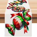 Christmas Candy Print Table Runner - Festive White Hemp Dining Decoration (33 x 183cm)
