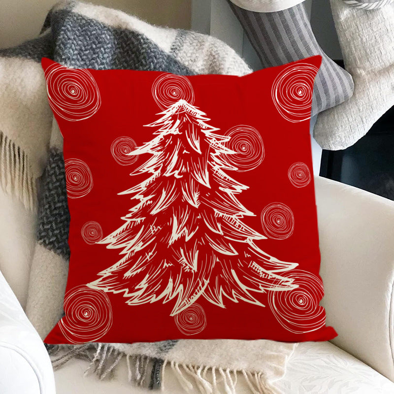 Christmas Linen Cushion Cover - Festive Print Pillowcase in 4 Designs (45x45cm)